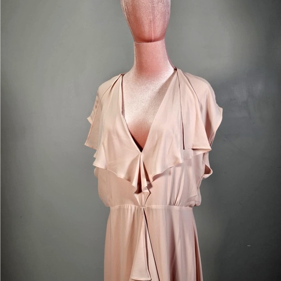 NWT BCBGMAXAZRIA EVETTE RUFFLED CHIFFON V-NECK GOWN WITH FRONT SLIT - 14 - Picture 8 of 13